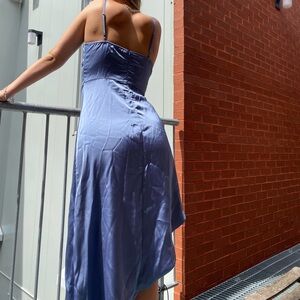 Long Blue Satin Dress